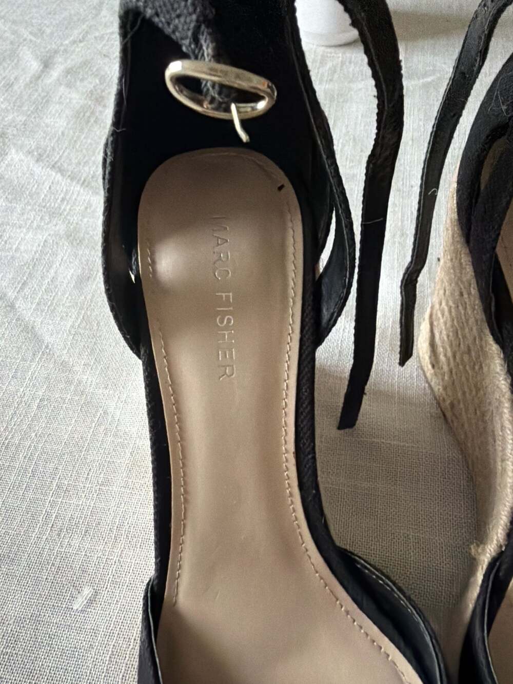 Marc Fisher Teelan Black Canvas Closed Toe Espadrille Wedge Sandals - Picture 2 of 4